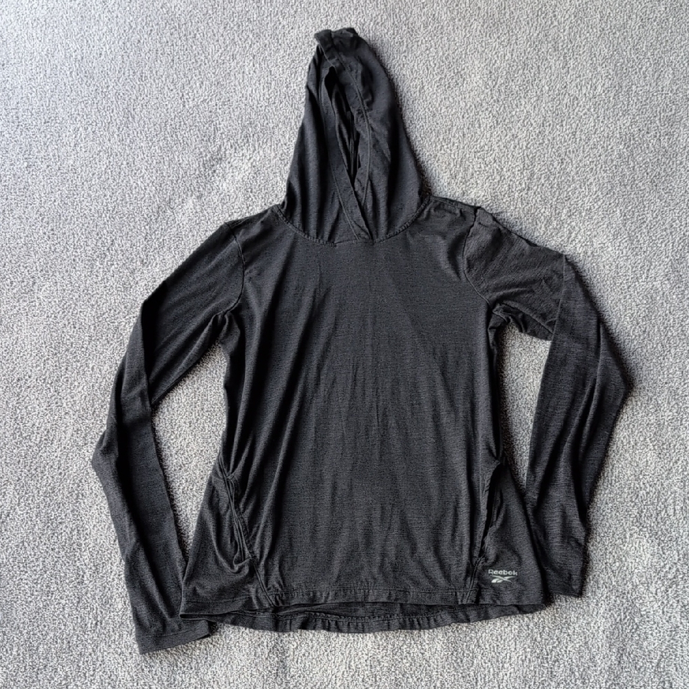 Reebok Black/Grey Heathered Lightweight Hooded Long Sleeve Pullover Size XS
